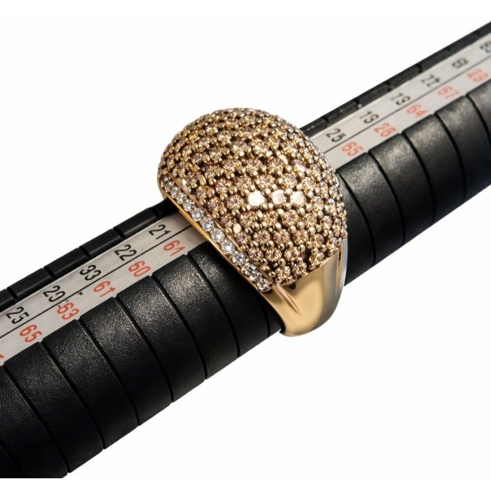 14K Yellow Gold Champagne Diamond Cocktail Ring Pave Set Dome Statement Jewelry - Picture 6 of 9